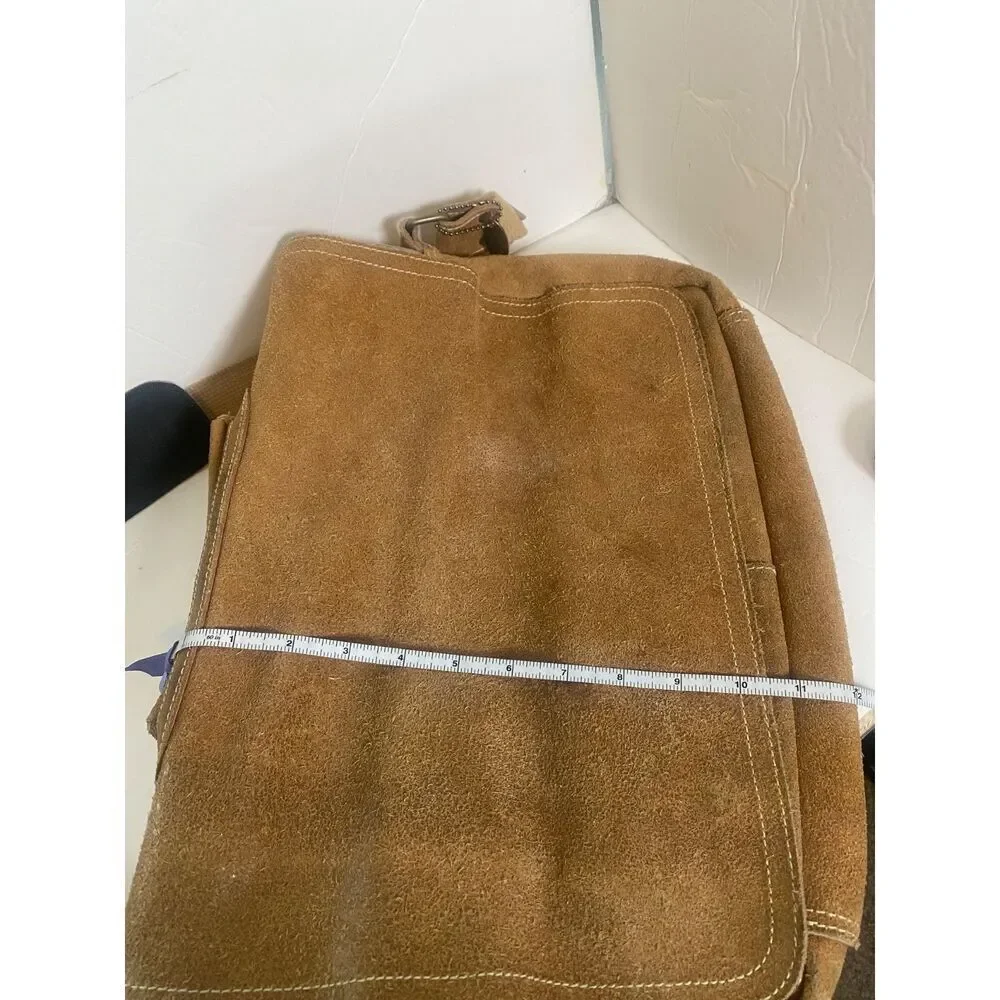 David King Boston Genuine Leather Messenger Bag – Tan Suede – Adjustable Strap